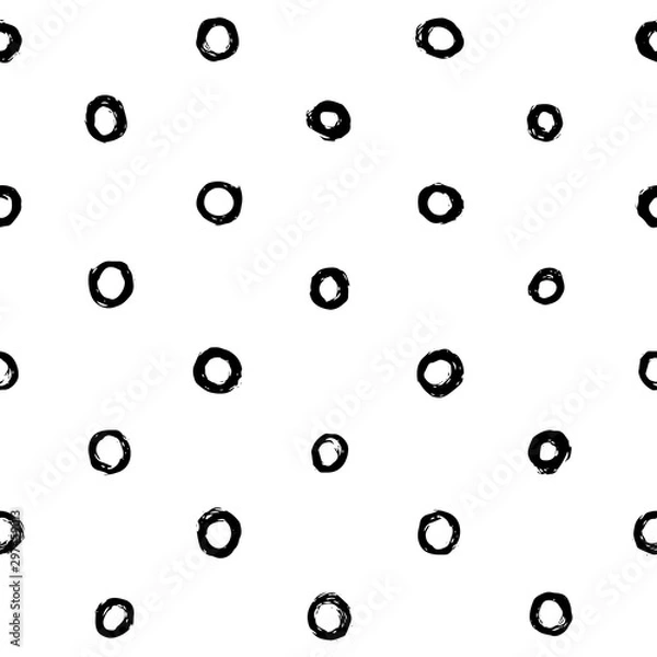 Fototapeta Hand drawn circles or rings seamless pattern in black and white. Perfect for wrapping paper, textile, fabric and backdrops. Vector polka dot pattern.