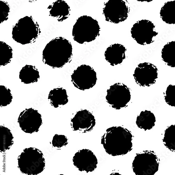 Fototapeta Hand drawn seamless pattern of rough black paint blots, spots or dots. Black and white ink spot texture. Vector illustration perfect for wrapping paper, textile, fabric and backdrops.