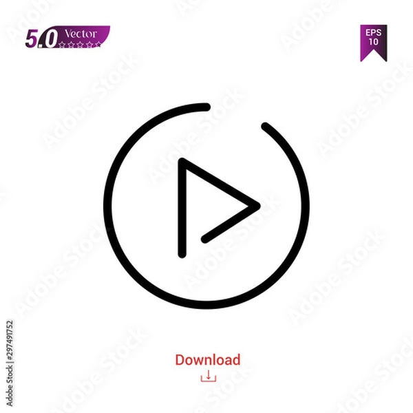 Fototapeta Outline Black play-button icon vector isolated on white background. web-navigation-line-craft. Graphic design, mobile application, logo, user interface. EPS 10 format vector