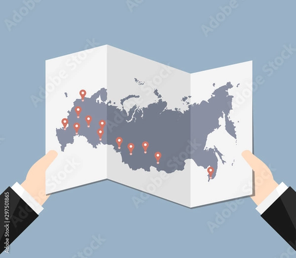 Obraz The Map Of Russia And The Location Tags Of The Main Cities