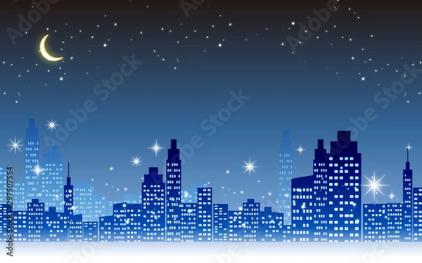 Obraz キラキラ輝く美しい夜景のイラスト素材・イルミネーション三日月