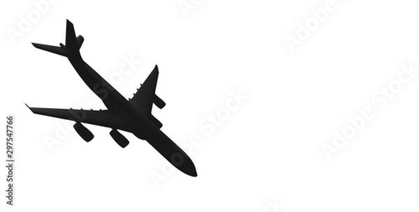 Fototapeta Airplane falls down, black silhouette on a white background - 3D rendering 
