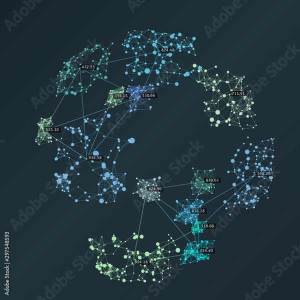 Fototapeta Big data complexity. Creative data visualization. Advanced analytics. Beauty of data abstract background. Globe of connected nodes.