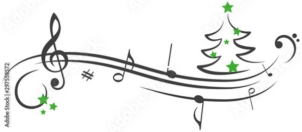 Fototapeta Wiolinowy Choinka Zielone Gwiazdy Notatki Ilustracji Wektorowych