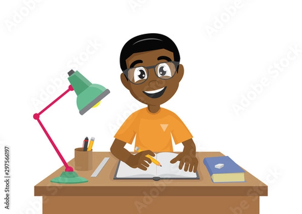 Obraz African Boy makes a homework.