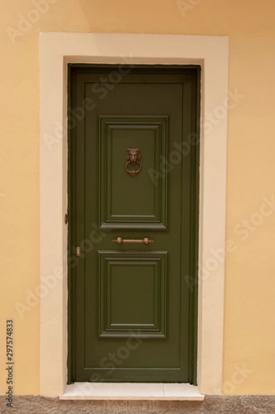 Obraz Green front door, front view an inviting house
