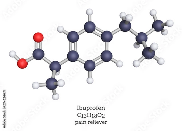 Fototapeta Ibuprofen molecule as ball-and-stick model