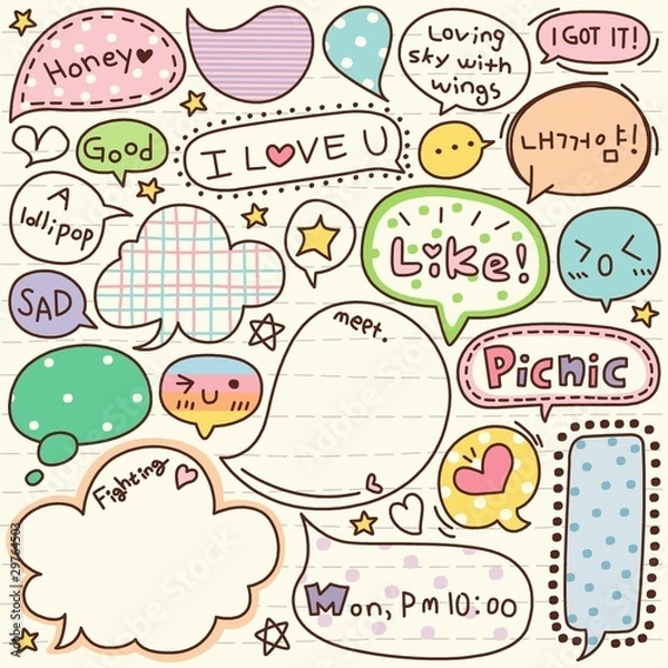 Obraz cute doodle cartoon words label