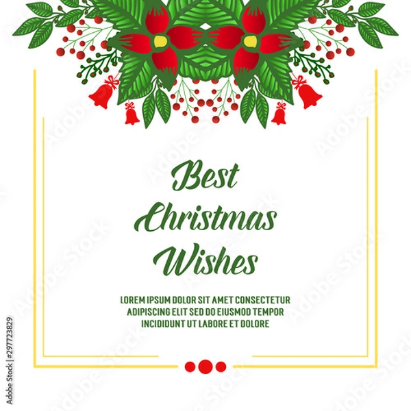 Fototapeta Lettering of card best christmas wishes, with pattern of red flower frame modern. Vector