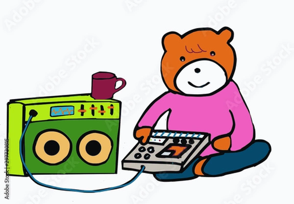 Obraz  a bear playing drum machine