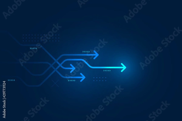 Fototapeta Abstract arrow direction illustration, flat design, copy space composition, business leader concept.