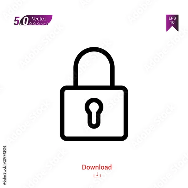 Fototapeta Outline Black padlock icon. padlock icon vector isolated on white background. miscellaneous-elements. Graphic design, mobile application, logo, user interface. EPS 10 format vector