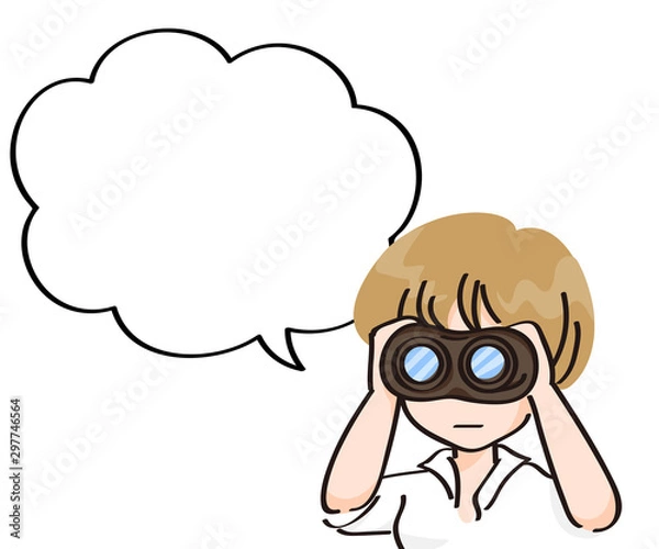 Obraz 双眼鏡を覗く女子のアイコンと吹き出し