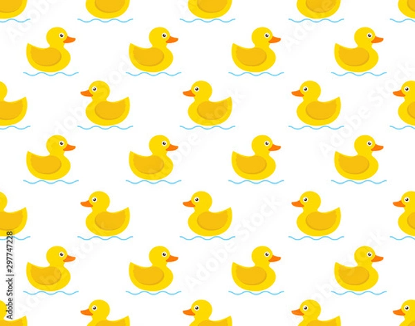 Fototapeta Szwu z żółtą gumową kaczką na białym tle - ilustracji wektorowych
