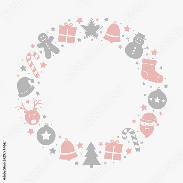 Fototapeta Minimalist Christmas wreath with ornaments on background with copyspace. Vector
