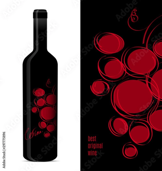 Obraz Label design for a bottle of wine with a bunch of grapes. Vector illustration.