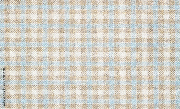 Obraz Winter jackets. Geometric patterns in fabrics. Virgin wool extra fine. Light blue fabric with beige cross. Glenurquhart check is made of cashmere fabric. Traditional Scottish Glen plaid