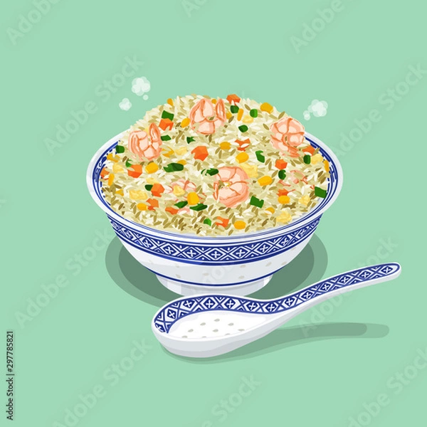 Obraz A illustration of Hong Kong style food Shrimp fried rice