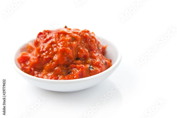 Obraz Ajvar, pyszne danie z pieczonej czerwonej papryki i bakłażana