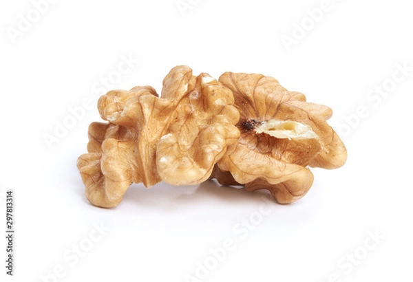 Fototapeta Macro shot of a walnut isolated on white background