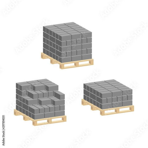 Fototapeta Set of Cement blocks for construction on pallets.Isometric and 3D view.