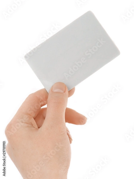 Obraz isolated empty business card in a human hand