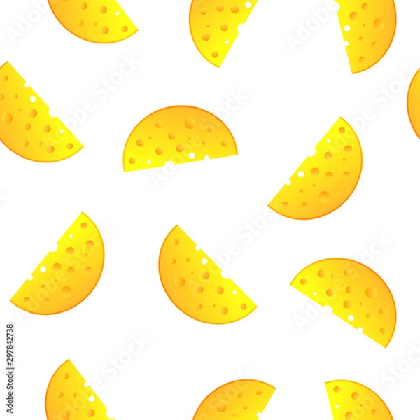 Fototapeta Seamless pattern with pieces of cheese isolated on white background; Cute food illustration; Vector endless background for fabric print, texture and wrapping paper