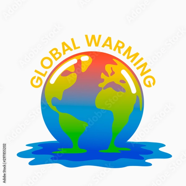 Fototapeta Planet Earth is melting and dying of global warming. Earth turns into a puddle.