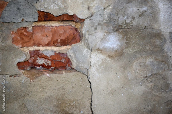 Obraz Текстура старой кирпичной стены с осыпавшейся штукатуркой