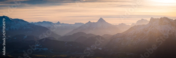 Obraz Góry zima - zachód słońca panorama Alp