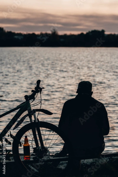 Obraz silhouette of cyclist at sunset