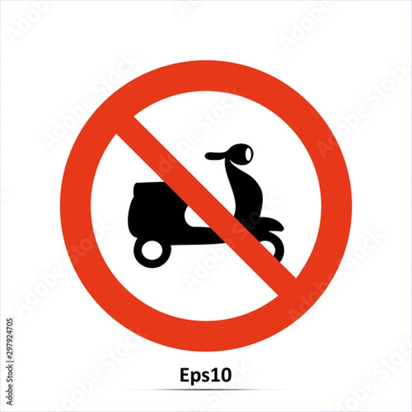 Obraz No Motorcycle sign or No Parking Sign on gray background, vector illustration. Red prohibition sign. Stop symbol.