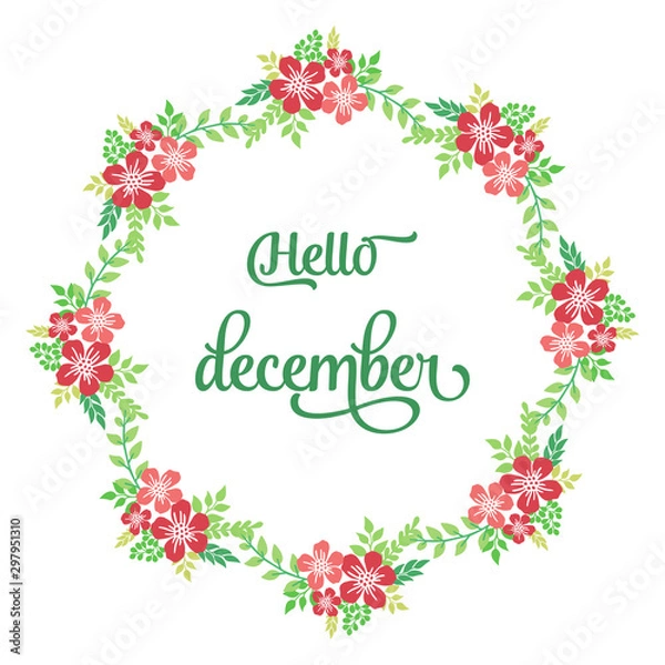 Fototapeta Poster or banner hello december, with abstract red flower frame graphic. Vector