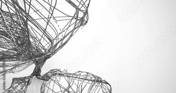 Fototapeta Abstract smooth architectural white and wire black gloss interior  with large windows. 3D illustration and rendering.