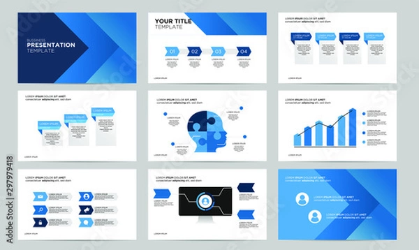 Fototapeta set blue creative power point presentation template design template