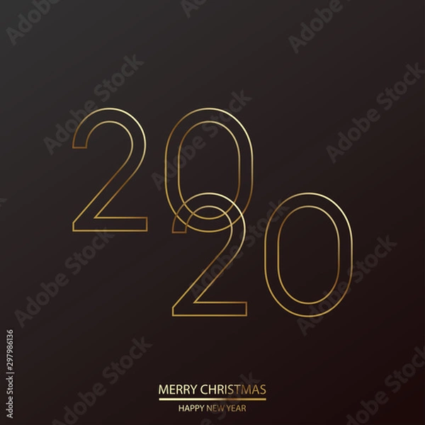 Fototapeta Happy New Year and Christmas card with golden text on black. 2020. Vector