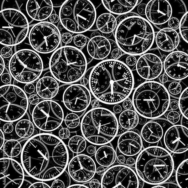 Obraz Seamless vector background. Images of watch dials fill the field. Time concept. Vector seamless illustration.