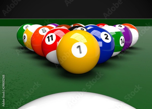 Fototapeta American Pool Billiards Balls Table Set Up 3D Render