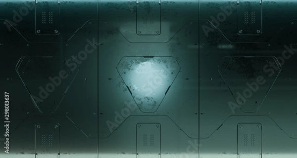 Fototapeta 3d render sci-fi metal panel surfaces. Future background with complex forms and shapes. Technology illustration.