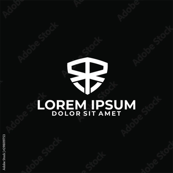Fototapeta Initial letter double R's or SR logo template with modern shield line art symbol in flat design monogram illustration
