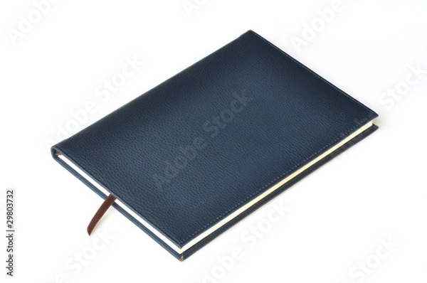 Fototapeta Navy leather notebook on white background