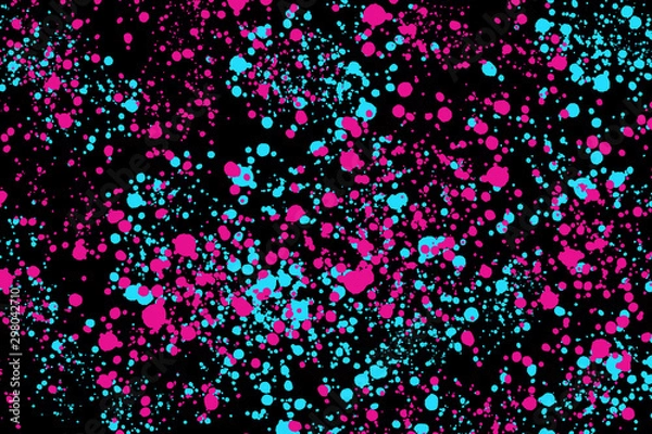 Fototapeta Neon magenta and blue paint splashes on black background abstract painted texture for web-design digital printing or concept design vivid colors backdrop bright decorative stained art image background