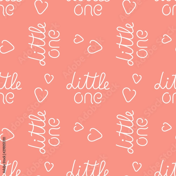 Fototapeta Seamless repeating pattern on a pink background with the inscription from the hand of the Little one.