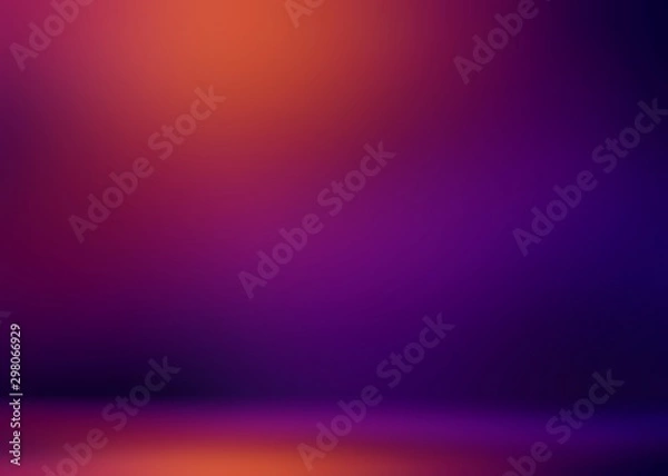 Fototapeta Fioletowy fioletowy czerwony gradient niewyraźne tło 3d. Ilustracja ciemnego pokoju. Streszczenie ściany i podłogi. Wnętrze studia.