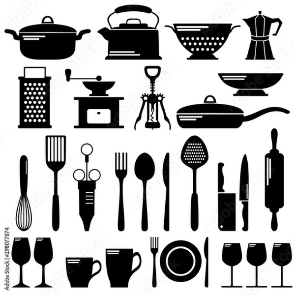 Obraz Vector kitchen tools and equipment flat icons set