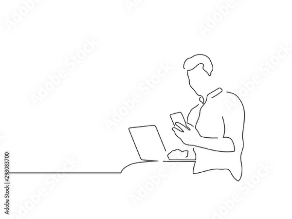 Fototapeta Osoby korzystające z technologii na białym tle rysowanie linii, projektowanie ilustracji wektorowych. Osoby korzystające z kolekcji technologii.