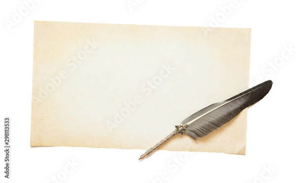 Fototapeta Empty old paper and beautiful feather