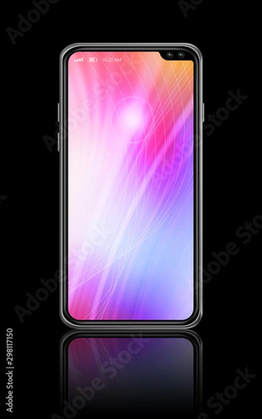 Fototapeta All-screen colorful smartphone mockup isolated on black. 3D render