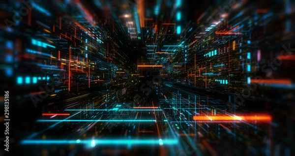 Fototapeta Latająca futurystyczna jednostka centralna. obwody elektroniczne w komputerze, które wykonują instrukcje programu komputerowego wykonującego operacje arytmetyczne, logiczne, sterujące.