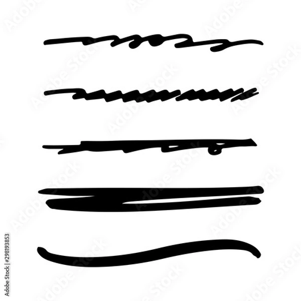 Fototapeta Set of black ink brush stroke line. Set of line vector illustration.